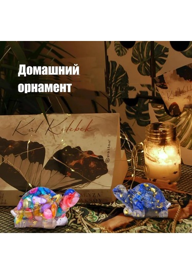 Mufunye Mavi Su Kristali Kaplumbağa Figürü, Altın Folyo İle Dekore, Ev Dekoru Ve Feng Shui Sağlık Amulet, 1 Adet