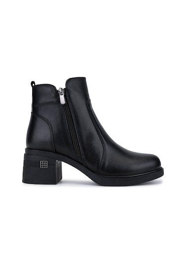 Tamer Tanca Kadın Hakiki Deri Siyah Deri Topuklu Bot 1065 2700 Bn Bot Sk25-26 Sıyah Dr Siyah