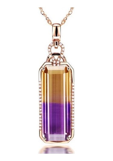 925 Gümüş Kolye Dikdörtgen Şekli Topaz Zirkon Kadınlar Için Taş Kolye Mücevherat Düğün Süsler Altın - Gümüş