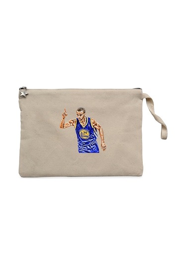 Stephen Curry 30 Warriors Krem Clutch Astarlı Cüzdan / El Çantası Krem