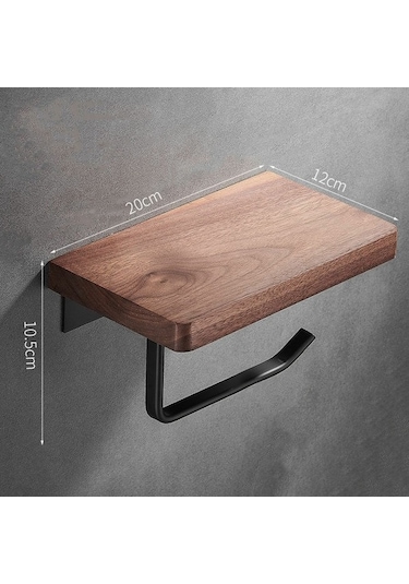 Pazly 20 Cm Masif Ahşap Tuvalet Kağıtlığı, Banyo İçin Yapışkanlı Tutucu, Ceviz Ahşap Diğer