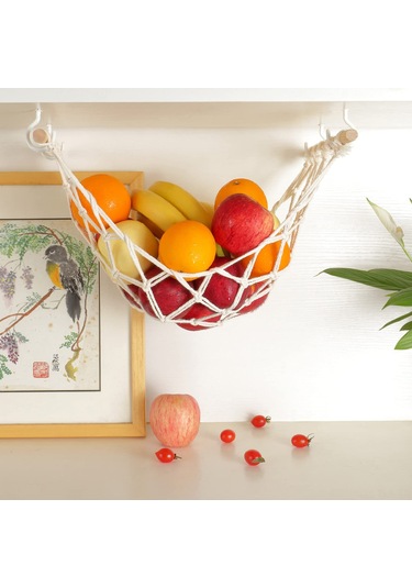 Xindoker Punch-free Ahşap Ve Pamuk Mutfak Sepeti - Havlu Dokulu Sebze-meyve Askısı, Havalandırıcı, Yer Tasarrufu, Yıkama Eliyelir Bej