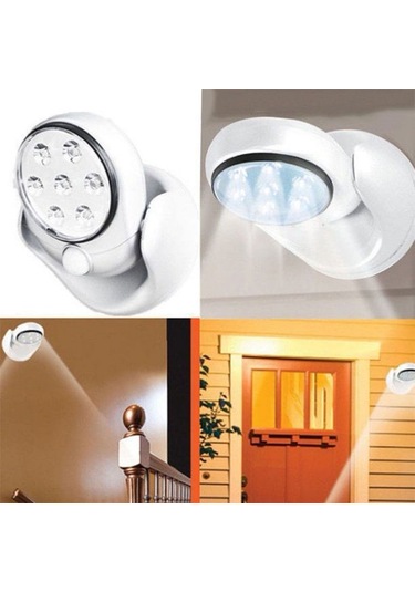 Vkemall Kablosuz Hareketli Sensörlü Led Işık, Pil Beslemeli, 360 Döner Taban, 180 Pivot Kafa, Ultra Parlak, 30 Saniye Aydınlatma, Dış Mekan Uygun Beyaz