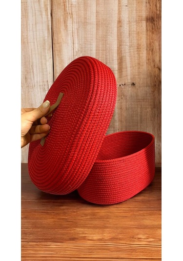 Hasır Sepet, Kapaklı Dekoratif Sepet, Çok Amaçlı Kutu, Kırmızı Oval Patates Soğan Sepeti