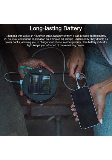 Jeemson Siyah Led Güneş Enerjili Kamp Işığı, 5.5m Işık Zinciri, Usb Şarjlı, Çoklu Aydınlatma Modu, 1800mah Power Bank, Su Geçirmez Siyah