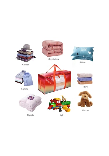 Uzun Kulplu Ekstra Büyük Hareketli Torbalar Ve Güçlü Fermuarlar, Uzay Tasarrufu İçin Ekstra Büyük Depolama Torbaları, Düz Düz, Giyim Battaniyesi Depolama, Hareketli Kutuya Alternatif 2 Paketi, Gökkuşağı Görseldeki Renk