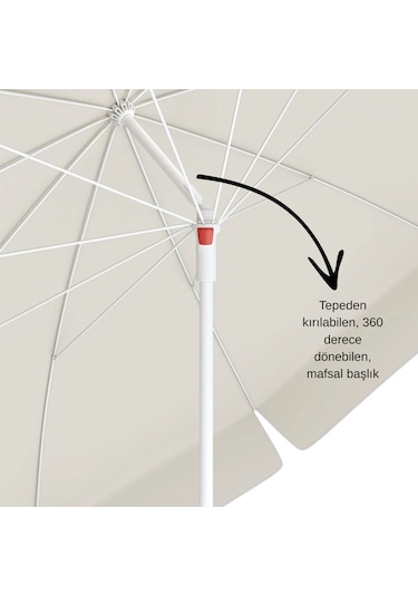 Balkon Ve Plaj Şemsiyesi 200 Cm 10 Telli 360 Derece Dönebilen Krem