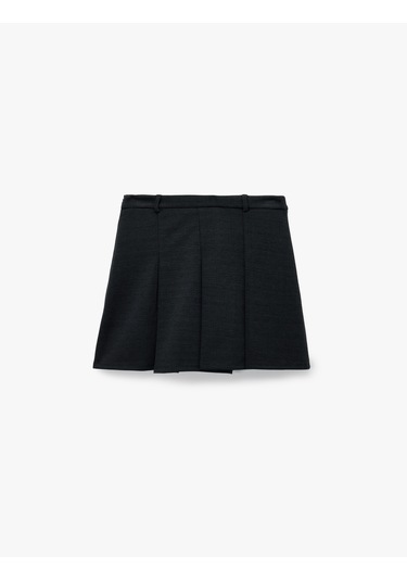 Koton Slim Fit Viskon Karışımlı Kalın Pileli Mini Etek Siyah 6wal70031ık Siyah