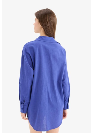 DeFacto Regular Fit Pamuklu Plaj Gömleği-Fall in Love W8241AZ25SMBE114 Mavi