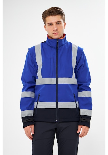 Orange Safety Saks Mavi Softshell Mont Reflektörlü Kolları Çıkmal