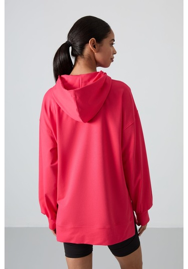 Tommy Life Viva Kırmızı Balon Kol Yazı Nakışlı Kadın Oversize Tunik Sweatshirt - 97163 Kırmızı