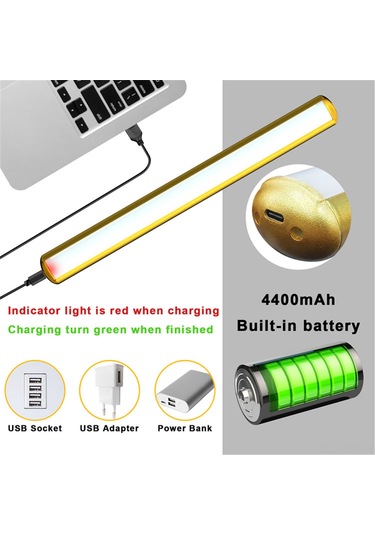 Monyee Magneetik Duvar Lambası, Dokunmatik Ve Uzaktan Kumanda, 3 Renk Tonu 2600k-6000k , Sürekli Parlaklık Ayarlama, Zamanlayıcı, 4500mah Pil, Altın Renk Siyah