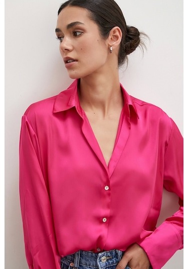 Never More Basic Saten Gömlek Fuşya Fuşya