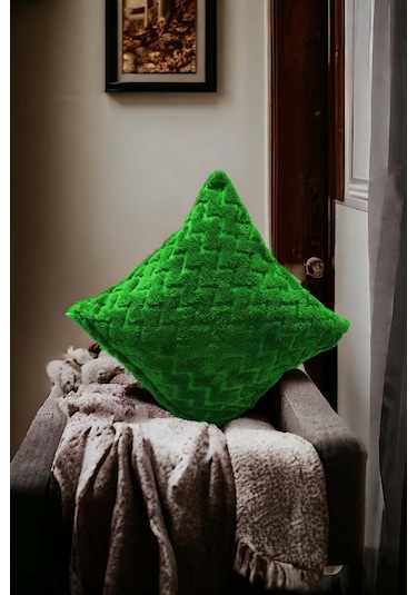 Bohem Dekoratif Yastık Kılıfı Kırlent Kılıfı 43x43 Cm Yeşil Zikzak Desen Yeşil