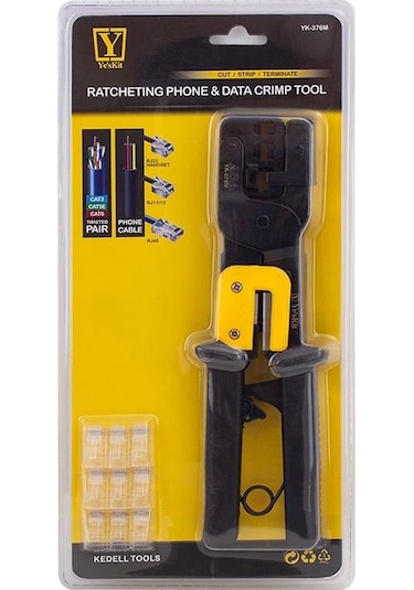 Ayt Powermaster Yk-376m Rj11-rj12-rj22-rj45 3'lü Soket Sıkma Pensesi Telefon Ethernet İnternet Kablosu Soket Pensesi