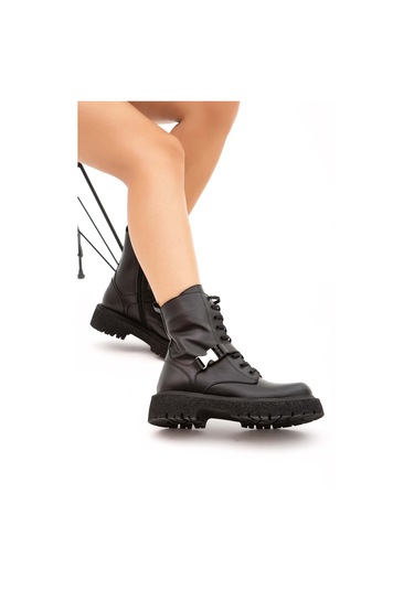 Tamer Tanca Kadın Hakiki Deri Siyah Postal Bot 33 2810 Bn Bot Sk 22/23 Sıyah Analın Siyah