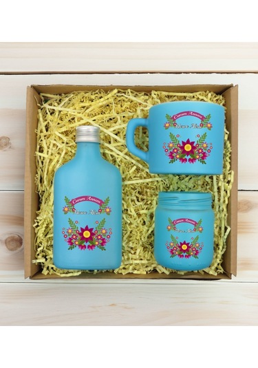 Bk Gift Kişiye Özel İsimli Dtf Anne Temalı Turkuaz Kahve Fincanı & Kolonya & Mum Hediye Seti-6, Anneye Hediye, Anneler Günü Hediyesi Kobitmeyencom3099