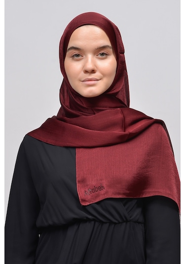 Altobeh Janjan Şık Parlak Saten Dokulu Kadın Tesettür Abiye Şifon Şal - Koyu Bordo