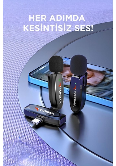 Torima Wm-01 Type-c Uyumlu 360 Ses Algılama Özelikli Kablosuz Yaka Mikrofonu Siyah