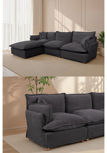 Lavinia Giydirilebilir Kılıflı L Köşe Koltuk Antrasit