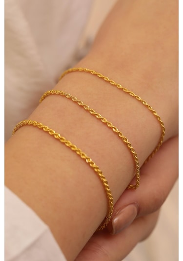 14 Ayar Altın Ince Halat Zincir Bileklik Sarı Altın
