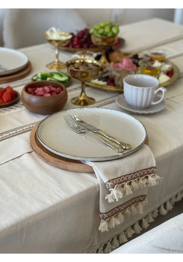 Dnc Home Tekstil Ndchome 8li Amerikan Servis Runner Seti Krem