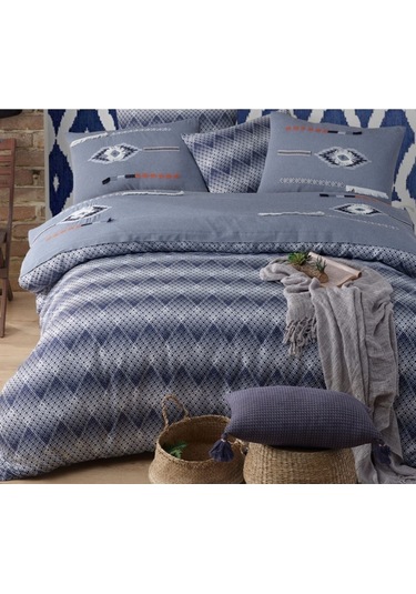 Yatak Örtüsü Seti & Nakışlı Nevresim Takımı Mavi 9 Parça Mavi