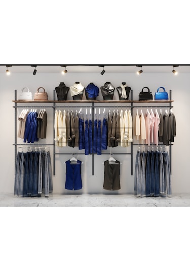 Mağaza Raf Sistemi, Askılık Sistemi, Butik Rafı, Mağaza Stand, Siyah - Lidya