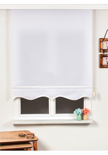 Beyaz Mat Keten Stor Perde Etek Dilimli