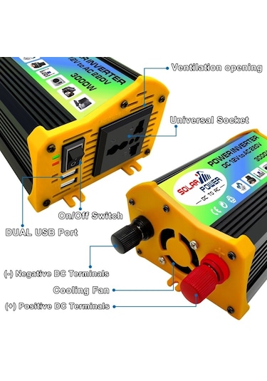 Sones Legend I Nesil Dc12v'den Ac220v 3000w Araç Güç Çeviricisine Siyah