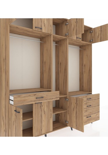 Hyperion Dolap 8 Raflı 4 Çekmeceli 3 Askılı 220x44x243 Çam-çam/çam Atlas Çam/atlas Çam