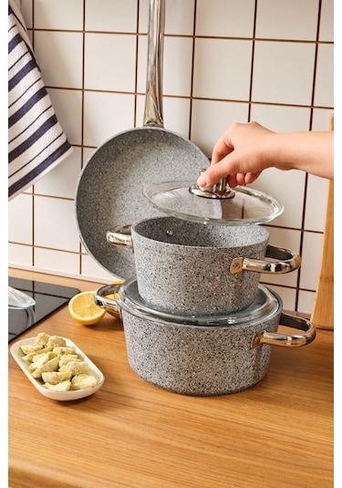 Karaca  Biogranit Nare 7 Parça Tencere Seti Mavi