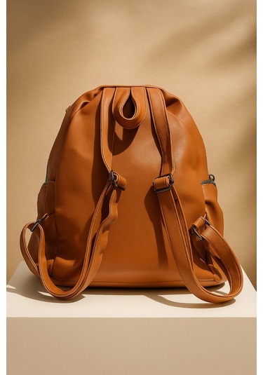 Newish Polo Donna Model Sırt Çantası-yıkama Suni Deri Taba