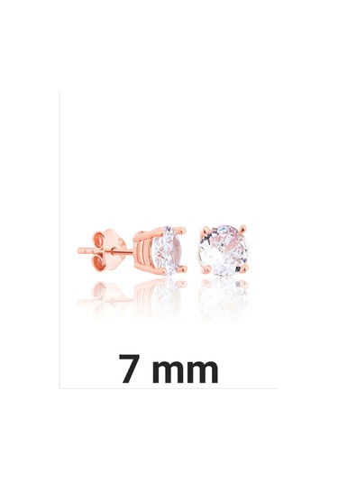 925 ayar Gümüş Rose kaplama 7 mm Tektaş küpe