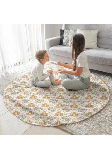 Cat Desenli 47inch Yuvarlak Polar Battaniye, Yumuşak & Hafif, Yetişkin & Çocuk-a27 Cat Floral Rose