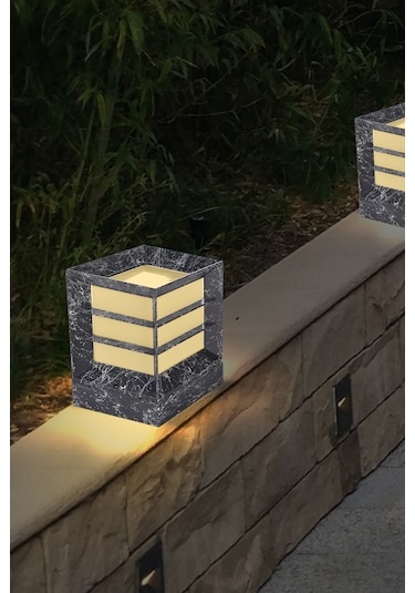 Mermer Desen Plastik Kare Küp Bahçe  Aydınlatma Armatürü