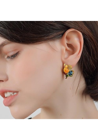 Yeni Ürün Eğilim Emaye Renk Salyangoz Plaka Şube Küpe S925 Gümüş İğne Moda Kişiselleştirilmiş Küpe Saplama Küpe Altın - Gümüş