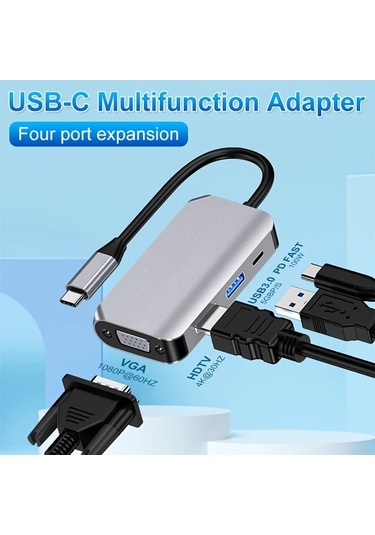 Honeybeeshop 4ü 1 Arada Usb C Hub Hdtv Vga Usb 30 4k 1080p 100w Hızlı Şarj Alüminyum Kasa Altın Kaplama Port Dizüstü Macbook Uyumlu Dell Hp