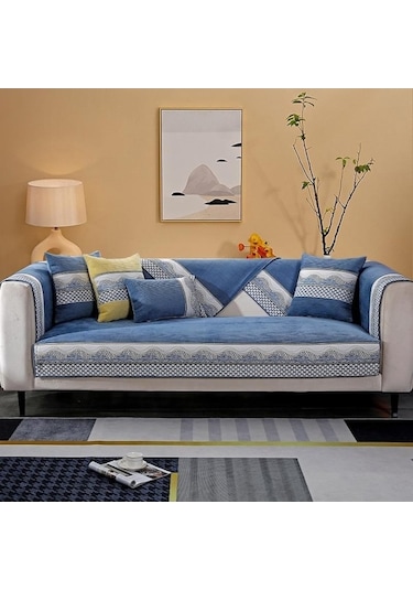 Novahub Buz Ipek Kanepe Minderi Yaz Kaymaz Yaz Mat Buz Yastığı Basit Deri Kanepe Minder Örtüsü Kumaş Havlu Kanepe Örtüsü Mavi Mavi