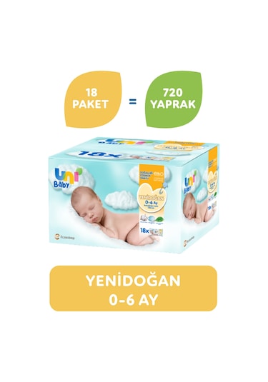 Uni Baby Yenidoğan Islak Havlu Mendil 18 x 40'lı