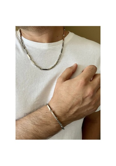 Küp Üçgen Model Kararmaz Çelik Unisex Kolye Ve Bileklik Set Silver