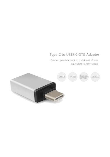 Type C To USB 3.0 Otg Çevirici Veri Aktarım Dönüştürücü Gümüş