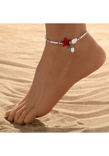 Denizyıldızı Denizyıldızı Şeklinde Halhallar Alaşım Ayak Bileği Aksesuarları Yeni Plaj Ayak Bileği Zincirleri Adam Kırmızı