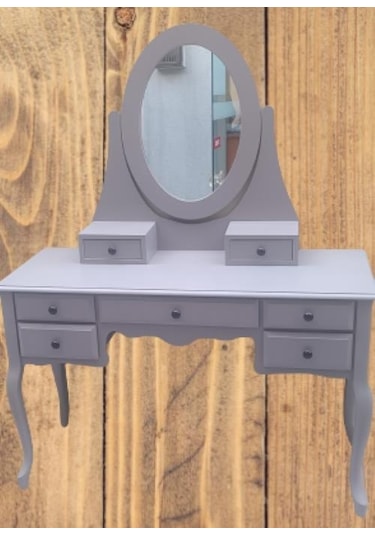 Dresuar makyaj masa 7 çekmece kayın aslan ayak parlak lake gri hareketli ayna kutuda sevk el yapım Gri