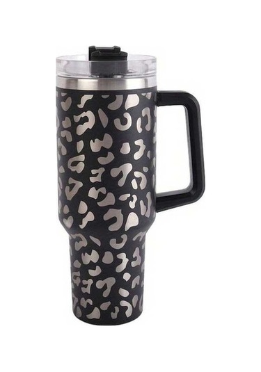 Didadodo Yeni Çelik Bardak, Siyah Saplı, 304 Paslanmaz, Açık Pipetli Taşınabilir Termos Siyah