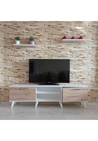 Mobilyasepeti Mobilya Sepeti ( Ms 20 ) Tv Ünitesi Dolabı,Raflı,Beyaz,Ceviz
