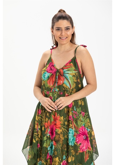 Askılı Vual Afrodit Midi Boy Elbise Yesil 6136 Yeşil