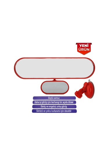 Vantuzlu Ayna, Çift Görüşlü İç İlave Ayna, 27x7 Cm - Kırmızı Br0221184