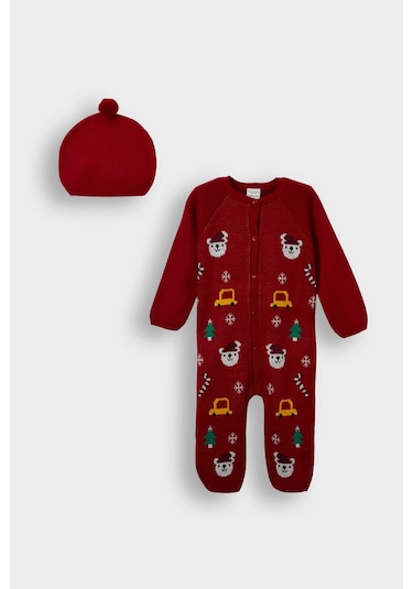Defacto Erkek Bebek Yenidoğan Yeni Yıl Baskılı Triko 2li Tulum F3235a525wnrd79 Kırmızı-rd79