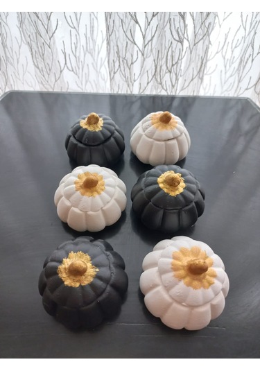 Mini Balkabağı 6'lı Lokumluk, Kahve Yanı Sunumluk Siyah Beyaz Dekoratif Obje 06